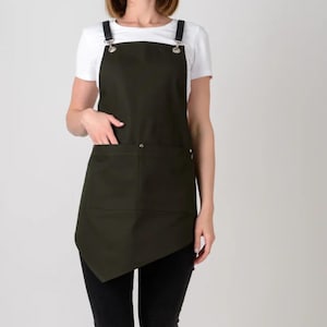 Asymmetrical Canvas Work Apron: Unisex Kitchen, Barista, Craft