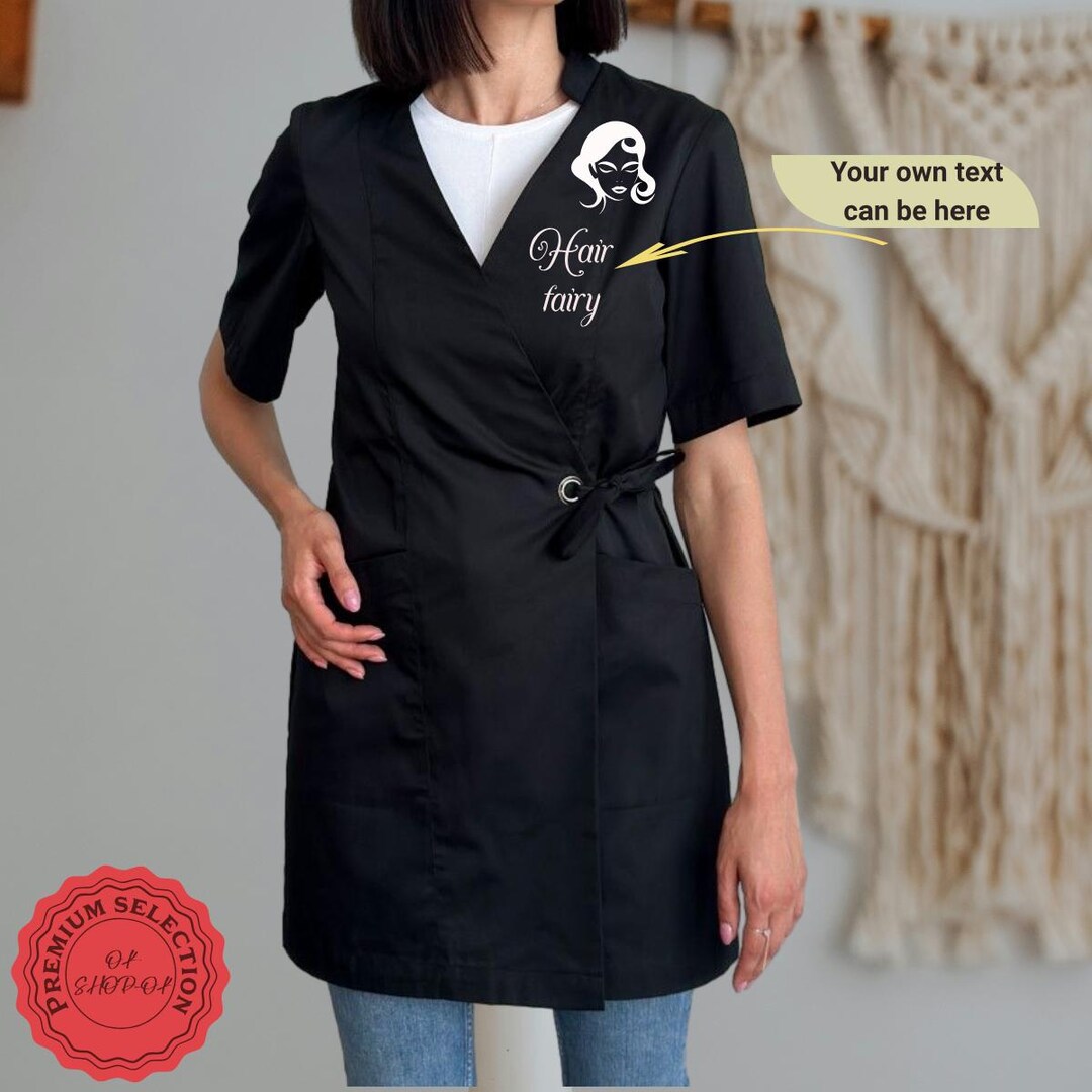 Personalized Black Barber Gown: Women's Short Sleeve Robe - Etsy