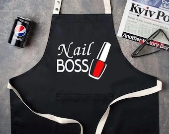 Delantal de manicura personalizado: texto personalizado, bolsillos, regalo para estilistas de salón