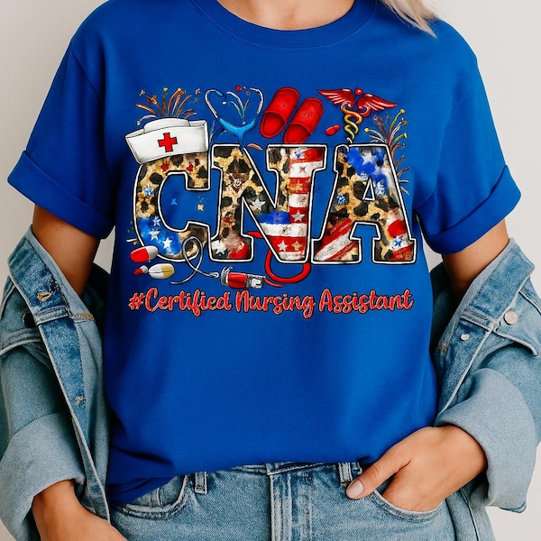 CNA Patriotic T-Shirt: Leopard & Flag Print, 4th of July Nurse Tee