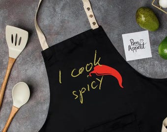 Delantal personalizado: Delantal de sarga con texto personalizado y bolsillo
