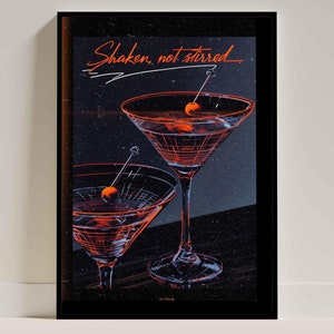 James Bond Inspired Martini Print, Shaken Not Stirred, Retro Bar Wall Art, Shaken, Not Stirred, Vintage Style Home Decor, Digital Download