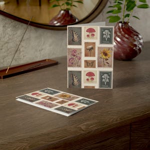 Cartes de voeux Tampons nature Champignons Papillons Fleurs, Ensemble de papeterie, Collection de cartes, Cartes de correspondance, Cartes vierges, Cartes toutes occasions