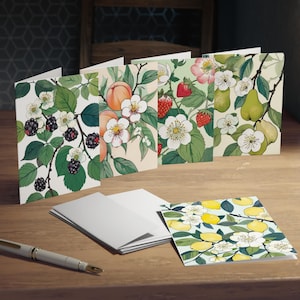 Cartes de voeux, lot de 5 fruits, floraison printanière, intérieur vierge, paquet disponible, enveloppe incluse