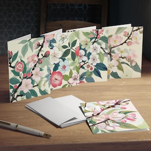 Cartes de voeux fleurs de cerisier de style japonais, intérieur vierges, lot de 5, cartes printemps-été, lot de 5, cartes de correspondance florales,