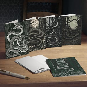 Cartes de voeux linogravure serpent, cartes nature uniques pour toutes les occasions, papeterie écologique, anniversaire, merci,