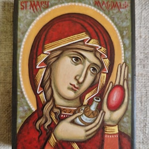 Handgeschilderd icoon van de heilige Maria Magdalena, 6*8*1,5 cm.