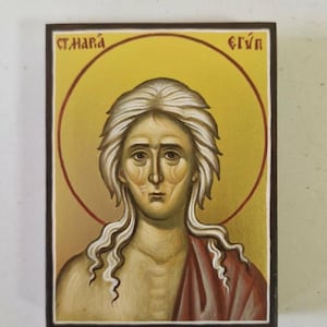 Small hand-painted icon of Saint Mary of Egypt, size 6x8 cm.
