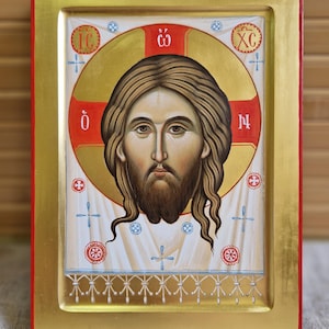 Handgeschilderd icoon van het heilige gezicht (mandylion), 20 x 15 x 2,5 cm