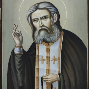 Hand-painted icon of Saint Seraphim of Sarov, size 15x20x2.5 cm