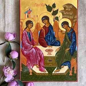 Icoon van de oudtestamentische drie-eenheid (de gastvrijheid van Abraham), 20*30*3,5 cm