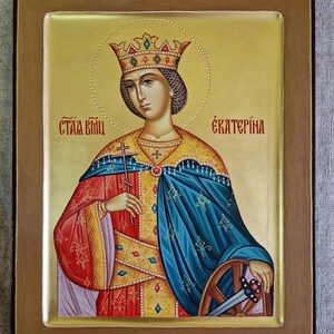 Handgeschilderd icoon van de heilige Catharina, 20*25*2,5 cm