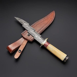 DAMASCUS HUNTING KNIFE, Custom Damascus knife, Hand forged, Damascus steel knife, Brass Guard Spacer, Bowie knife Best Gift For Him Her