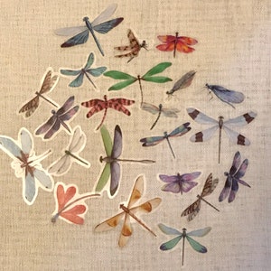Dragonfly Stickers, 20 colourful images on clear acetate ideal for scrapbooking, junk journals, card & gift making, wall art, wedding tables