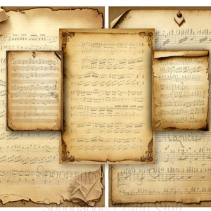 21 Digital Antique style Music sheets Journal kit 300dpi Ready to print A4  Download vintage score sheets  scrapbook page, card making