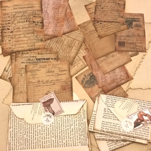 28 facturas y recibos de estilo vintage, impresos con láser en papel de piel de cebolla de 40 g teñido con té único, para diarios basura, álbumes de recortes, creación de tarjetas