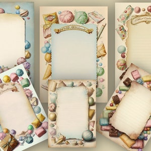 20 Digital Candy Store Journal Pages, Sweets chocolate, lollies, vintage style, Download Junk journal kit scrapbook invites - plus free file
