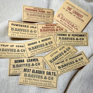 Autocollants Poison & Medicine - 11 étiquettes de bouteilles de style vintage 6cm x 3cm idéales pour la fabrication de cartes, les journaux indésirables, le scrapbooking, les accessoires de théâtre