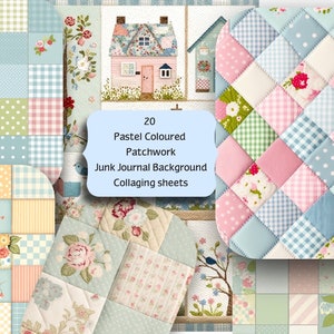 20 Digital Junk Journal Sfondo Collage Fogli Pastel Patchwork Quilt Fogli A4, Download stampabile, matrimonio ideale invita album di ritagli