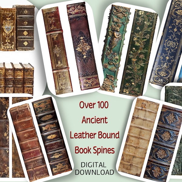 0ver 100 digital antique leather book spines, ideal journaling, scrapbooks, card making,