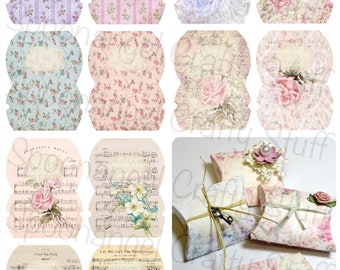 Mini Wedding Favour Boxes, Digital Download 300dpi Floral Music Shabby Chic Printable 12 designs, ideal wedding gift & free mystery download