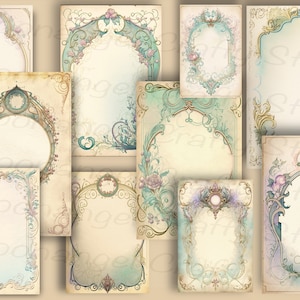 31 Digital Art Nouveau Elegant Journal Pages, Ready to print, A4 A5 A6  Download vintage manuscript Junk journal,  scrapbook pages