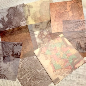 Vitela - Mapas del Viejo Mundo estilo vintage - 10 hojas - Ideal para decoupage, arte, manualidades, álbumes de recortes, diarios, fabricación de tarjetas - Cuadrado de 9 cm