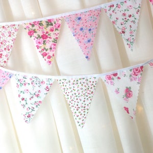Mini Bunting pink floral any length from 3 meters - shabby chic  traditional weddings bridal and  baby showers or decorating your home