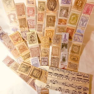 75 naklejek Washi w stylu vintage, znaczki pocztowe, złote znaki frankowania, kolaż, tworzenie kartek, dzienniki śmieciowe, artykuły do scrapbookingu