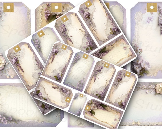 18 Digital Gift Tags Shabby Chic Lilac Lace & Floral Printable Download ...