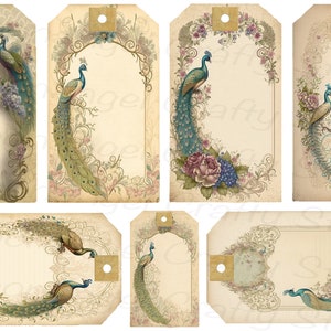 21 Digital Gift Tags, Peacocks and Flowers, Ready to Download and Print ...