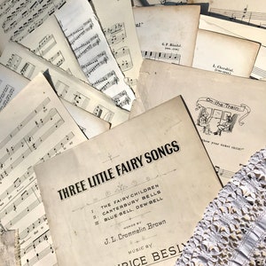 Antique sheet music bundle 15 large music score pages 34cm x 24cm - Ideal for collage, junk journals, scrap books, paper crafts, card making