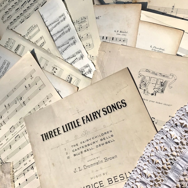 Antique sheet music bundle 15 large music score pages 34cm x 24cm - Ideal for collage, junk journals, scrap books, paper crafts, card making