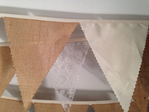 Traditional Wedding Bunting Hessian Calico Lace Choose your own length from 1m