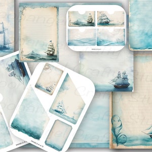Digital Blue Nautical Journal Kit, Sea, yacht boats, Ships, 45 items Junk Journal pages scrapbook pockets fussy cuts scrapbooks a4 printable
