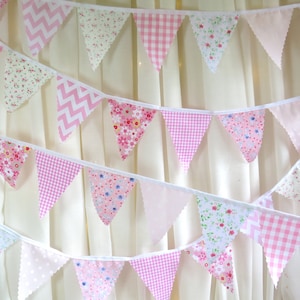 Mini Bunting pretty pinks, lengths from 3 meters - polka dots, floral, check, chevron, weddings, baby showers or decorating your home