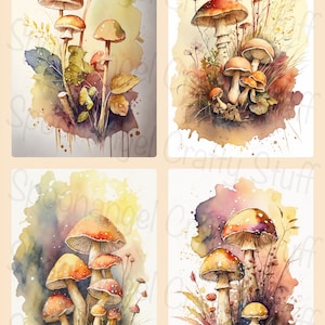 Digital Toadstool watercolour Journal images 32 different A6 images ready to print, Card making, junk journal kits, diary  scrapbook fillers