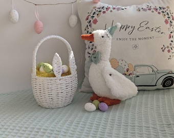 Stuffed Animal Goose - Birthday Party Plush with Hat & Butterfly, Handmade Baby Gift, Eco-Friendly Nursery Decor