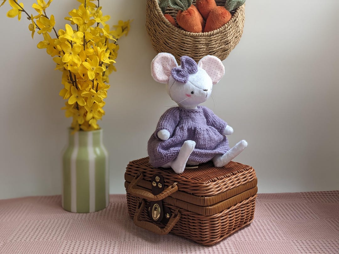 Mouse Plush Toy – Handmade Stuffed Animal in Knit Dress, Soft Gift for ...