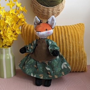 Fox Plush Toy – Handmade Stuffed Animal in Satin Dress, Gift for Kids, Fox Lover Gift, Baby Shower Present, Nursery Decor