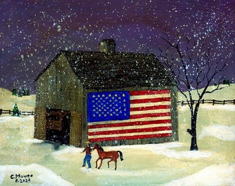 Barn with Flag #2 - Charlie Munro original painting