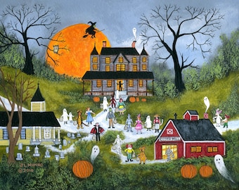 Halloween and the Harvest Moon - Limited Edition Print _ by J.L. Munro