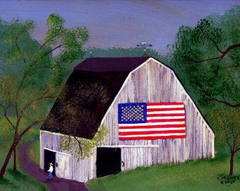 Barn with Flag #4 - Charlie Munro original painting