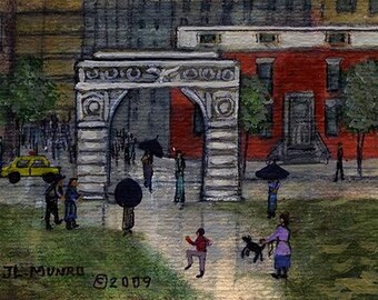 Washington Square Park, NYC. - ACEO Original Painting by J.L. Munro