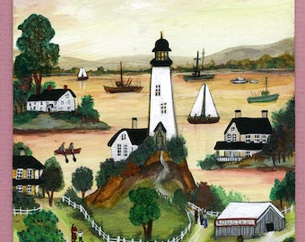 Lighthouse in New England - J.L. Munro original painting