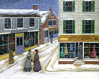 Winter on Petticoat Row, Nantucket - original painting by J.L. Munro
