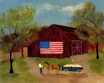 Barn with Flag #5 - Charlie Munro original painting