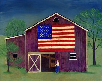 Barn with Flag #1- Charlie Munro original painting