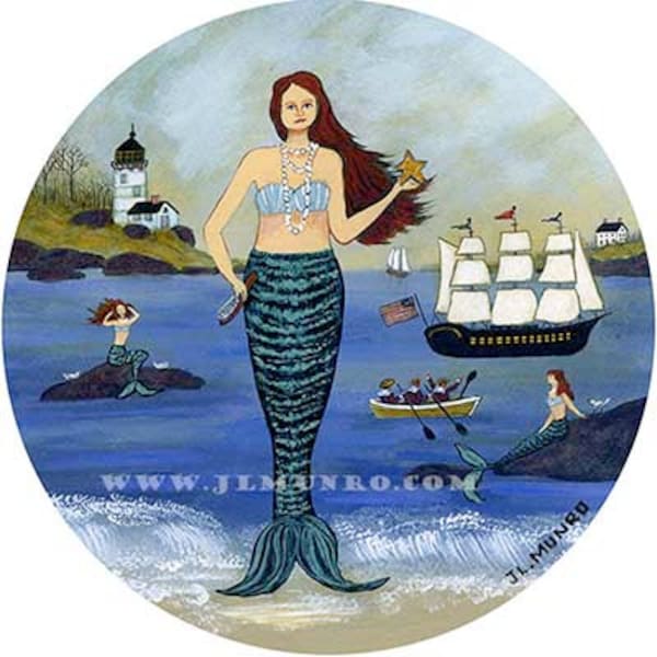 Sailors Valentine Center, ART for Designers Crafters ~ Mermaids on the Beach ~ JL. Munro