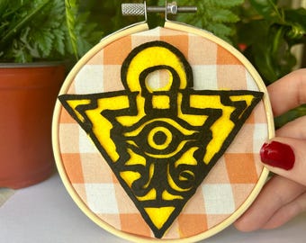 Yugi Duel Yellow Pyramid, Felt Hoop Embroidery Decor, Kawaii 4-Inch